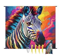 Colorful Zebra Beach Blanket Sandproof Waterproof Lightweight Beach Mat for Travel, Camping, Hiking, Picnic, Festivals with 4 Stakes, 1 Travel Carry Bag, 1 Carabiner