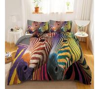Colorful Zebra Duvet Cover Set Soft Microfiber Single Comforter Cover Abstract Animal Print Quilt Bedding Set with Hidden Zipper Closure And Comforter Cover Pillowcase