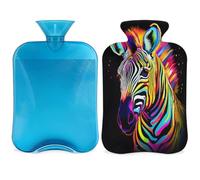 Colorful Zebra Hot Water Bottle with Cover, Watercolor Horse 2L Hot Water Bag for Pain Relief, Neck Soft and Shoulder, Hand Feet Warmer, Hot and Cold Compress for Adult Kids