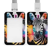 Colorful Zebra ID Badge Holder with Breakaway Lanyard Card Holder | Waterproof ID Card Holder Heavy Duty Hard Plastic Professional Vertical Name Tag Badge Holder for Office Nurse Doctor Teacher
