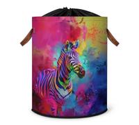 Colorful Zebra Laundry Hamper Large Laundry Basket Foldable Clothe Hamper Storage Organizer Bin with Drawstring Lid Boxes for Bedroom Bathroom Room