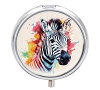 Colorful Zebra Pill Box 3 Compartment Travel Pill Organizer 3 Times A Day Cute Mini Pill Case for Purse & Pocket Portable Metal Medicine Box with Mirror Round Daily Medicine Vitamin Container