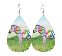 Colorful Zebra Print Leather Dangle Earrings for Women - Lightweight Teardrop Fashion Statement Earrings
