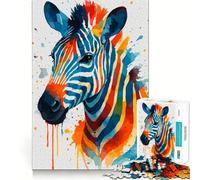 Colorful Zebra Watercolor Portrait 1000 Piece Jigsaws for Teenagers Logic Boost, Thick Material, Home Fun, Perfect Decor (38x26cm)