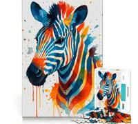 Colorful Zebra Watercolor Portrait Puzzles for Adults 1000 Piece Cognitive Boost, Fade Resist, Family Bond, Birthday Present (38x52cm)