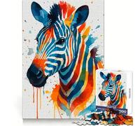 Colorful Zebra Watercolor Portrait Puzzles for Adults 1000 Piece Cognitive Boost, Fade Resist, Family Bond, Birthday Present (38x52cm)