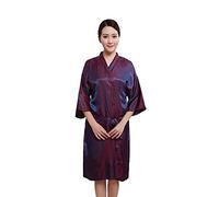 Colorfulife Salon Client Gown Robe Leaves Pattern Smock Kimono Hairdressing Cape Dress Beauty SPA Hotel Barber Guest Clothes Night-gown Wrap (Purple)