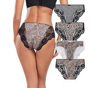 COLORFULLEAF Floral Lace Underwear for Women Stretchy French Knickers Sexy Animal Print Brief for Ladies Hipster Panties(4A,XL)