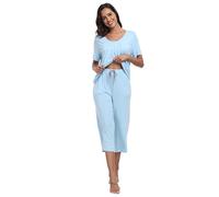 COLORFULLEAF Ladies Pyjamas Bamboo Rayon Pyjamas for Women Short Sleeve Pjs Set 2 Pieces Soft Sleepwear with Pockets(A-Light Blue,XL)