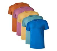 COLORFULLEAF Men's Crew Neck Undershirts Bamboo Rayon Short Sleeve Tees Slim-fit T-Shirts 3 or 5 Pack, Crewneck 5-pack-lake Green/Blue/Tomato Cream/Heather Mauve/Gold, S