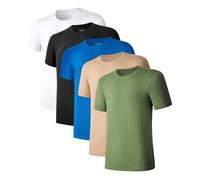 COLORFULLEAF Men's Undershirts Bamboo Rayon Short Sleeve Crewneck/V-Neck Tees Slim-fit T-Shirts 3 or 5 Pack, Crewneck 5-pack-blue/Green/Cream/Black/White, S