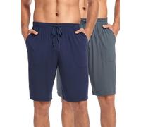 COLORFULLEAF Pack of 2/3 Men's Pyjama Bottoms, Short Bamboo Pyjama Bottoms, Soft Summer Leisure Trousers for Men, 1 x dark grey + 1 x navy blue, XL