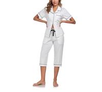 COLORFULLEAF Pyjamas for Women Soft Two Pieces Pjs Sets Short Sleeve Button Down Sleepwear Loungewear with Pockets S-XXL(White,XL)