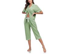 COLORFULLEAF Pyjamas for Women Soft Two Pieces Pjs Sets Short Sleeve Button Down Sleepwear Loungewear with Pockets S-XXL(Sage Green,L)
