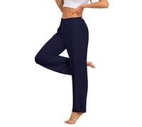 COLORFULLEAF Women's Pyjama Bottoms Soft Bamboo Sleep Pants with Pockets & Drawstring Loose Wide Leg Trousers(Navy blue,XL)