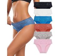COLORFULLEAF Womens Underwear Multipack Floral Lace Knickers for Ladies Briefs Pants Soft Full Back Coverage Panties(6A,M)