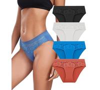 COLORFULLEAF Womens Underwear Multipack Floral Lace Knickers for Ladies Briefs Pants Soft Full Back Coverage Panties(4WRB,M)