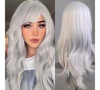 Colorfulpanda 28" 70cm Long Grey Curly Full Wavy Hair Wig Anime Cosplay Halloween Costume Party Synthetic Wigs for Women Silver White
