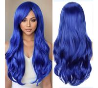 Colorfulpanda 28inch 70cm Long Blue Wavy Curly Full Wavy Hair Wig Anime Cosplay Halloween Costume Halloween Party Synthetic Wigs for Women