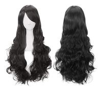 ColorfulPanda Charming Long Black Wigs for Women Ladies Curly Wavy Hair Costume Cosplay Hallowen Party Wig Lolita Style Anime Wig(Black)