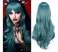 ColorfulPanda Charming Long Wavy Full Hair Wigs with Bangs Mixed Blue Synthetic Wigs for Women Costume Anime Cospla Party Fancy Dress(Blue Grey)