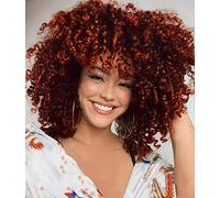 Colorfulpanda Curly Afro wigs for Black Women Ombre Auburn Short Bob Hair Kinky Culry Natural Synthetic Wig with Fringe for Cosplay Party Daily Wear, Mixed Color Copper Red