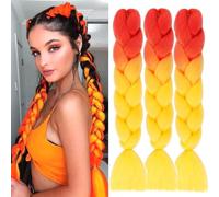 Colorfulpanda Jumbo Braiding Hair Extensions Ombre Color 2 Tone Yaki Texture Synthetic Kanekalon Hair Extensions Artificial Braiding Hair 24inch 3 Pcs orange to neon yellow