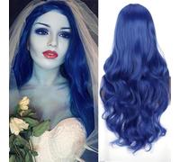 Colorfulpanda Long Blue Wavy Wig for Women & Halloween Cosplay Accessories,Blue Bride Wig for Corpse Costume,Evie Costume Hair