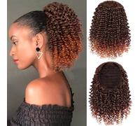 colorfulpanda Long Drawstring Curly Ponytail Hair Piece for African, American Ponytail Extension Synthetic Hair Afro Kinky Curly Ponytail with Clip in Hairpiece for Women,12 inch(Black/Copper Ginger)