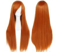 Colorfulpanda Long Orange Wigs for Women Girls Long Straight Synthetic Hair Wig with Side Fringe for Daily or Halloween Party Cosplay Anime Movie Costume,32inch 80cm