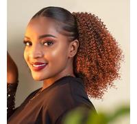 Colorfulpanda Ombre Auburn Curly Ponytail Extension 12 Inch Short Kinky Curly Drawstring Ponytail for Women Clip in Synthetic Curly Pony Tails Hair Extensions(Black To Auburn)