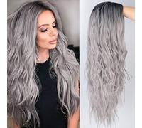 ColorfulPanda Ombre Grey Long Wigs for Women with Dark Roots Black Long Wavy Curly Wig Cosplay Party or Daily Use