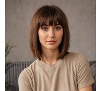 Colorfulpanda Short Brown Bob Wigs for Women Natural Straight Hair With Fringe Bangs Heat Resistant Synthetic Wigs 12 inches