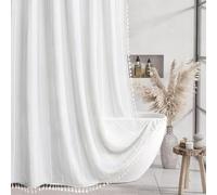 Colorigan Boho Farmhouse Shower Curtain - Linen Rustic Heavy Duty Fabric Shower Curtain Set with Tassel, Water Repellent Cloth, Modern Bohemian Chic Country Bathroom Shower Curtains