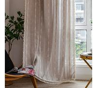 Colorigan Semi Blackout 24 63 84 Inches Length 2 Panels Set Window Curtains, Farmhouse Linen Boho Rustic Long Curtain for Living Room, Bedroom