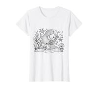 Coloring a Mermaid and Painting it Yourself Value Graphic T-Shirt, Women, White, M