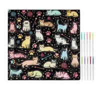 Coloring Blanket for Adults Cats- 145x120 Cm DIY Colouring Blanket | with 24 Colour Markers - for Home Decor Living Room Bedroom Couch Bed Chair Office Kids Adults Birthday Party