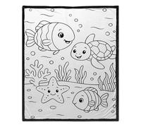 Coloring Blanket - Sea Animal Quilt Soft Washable Blanket Funny Design Interactive Comfort Interactive with Durable Fabric, Comfortable Blankets for Adults Kids Women Teens Sofa