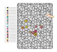 Coloring Blanket, Washable Textile Throw, 150x115cm, Patterned Draw Sheet, Creative Art Fabric, 24 Vibrant Pens, for Kids Adults Travel Car Couch Bed Napping Time