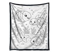 Coloring Blankets for Adults | Marine Animals Theme Rug | 150 x 127 cm Washable Soft Blanket | For Adults, Women, Teenagers, Sofa, Bed, Bedroom, Autumn, Home, Winter, Airplane,