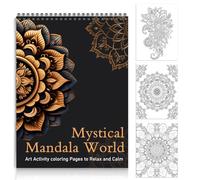 Coloring Book for Women Spiral Bound Thick Paper, Ink Blotter Paper, Lay Flat Hard Cover Gift for Adult to Relax and Relieve Anxiety - 24 Pages Mystical Mandala World
