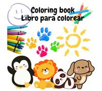 Coloring book with cute animals with their names: Educational coloring book with animals and their names in english and spanish