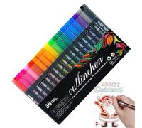 Coloring Lightstick Graffiti Highlighter Pens, 8/12/24/36/48 Colors Shimmer Marker Set, Coloring Lightstick Graffiti Pen Dua l Lines Silhouette Pen, Handbook Highlighter Markers for Holiday Decoration