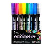 Coloring Lightstick Graffiti Highlighter Pens - 8 Pack Double Lines Markers Pens, Outline Pens Metallics Markers, Graffiti Highlighter Pens for Drawing, Doodling