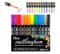 Coloring Lightstick Graffiti Highlighter Pens,Coloring Lightstick Graffiti Pen, 36-Color Lightstick Graffiti Pen Outline, Outline Marker Pens, Shimmer Markers Outline Glitter Pens for Drawing (12PC)