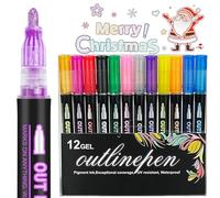 Coloring Lightstick Graffiti Highlighter Pens, Coloring Lightstick Graffiti Pen, Outliner Markers, Shimmer Markers Outline Double Line for Drawing, Greeting Cards (12 colors)