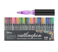 Coloring Lightstick Graffiti Highlighter Pens, Coloring Lightstick Graffiti Pen, Outliner Markers, Shimmer Markers Outline Double Line for Drawing, Greeting Cards (24 colors)