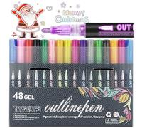 Coloring Lightstick Graffiti Highlighter Pens, Coloring Lightstick Graffiti Pen, Outliner Markers, Shimmer Markers Outline Double Line for Drawing, Greeting Cards (48 colors)