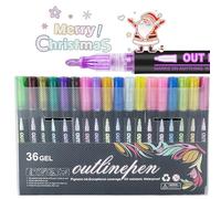 Coloring Lightstick Graffiti Highlighter Pens, Coloring Lightstick Graffiti Pen, Outliner Markers, Shimmer Markers Outline Double Line for Drawing, Greeting Cards (36 colors)