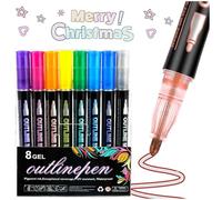 Coloring Lightstick Graffiti Metallic Markers, Double Line Glitter Outline Pens, Shimmer Art Markers (8 Colors)